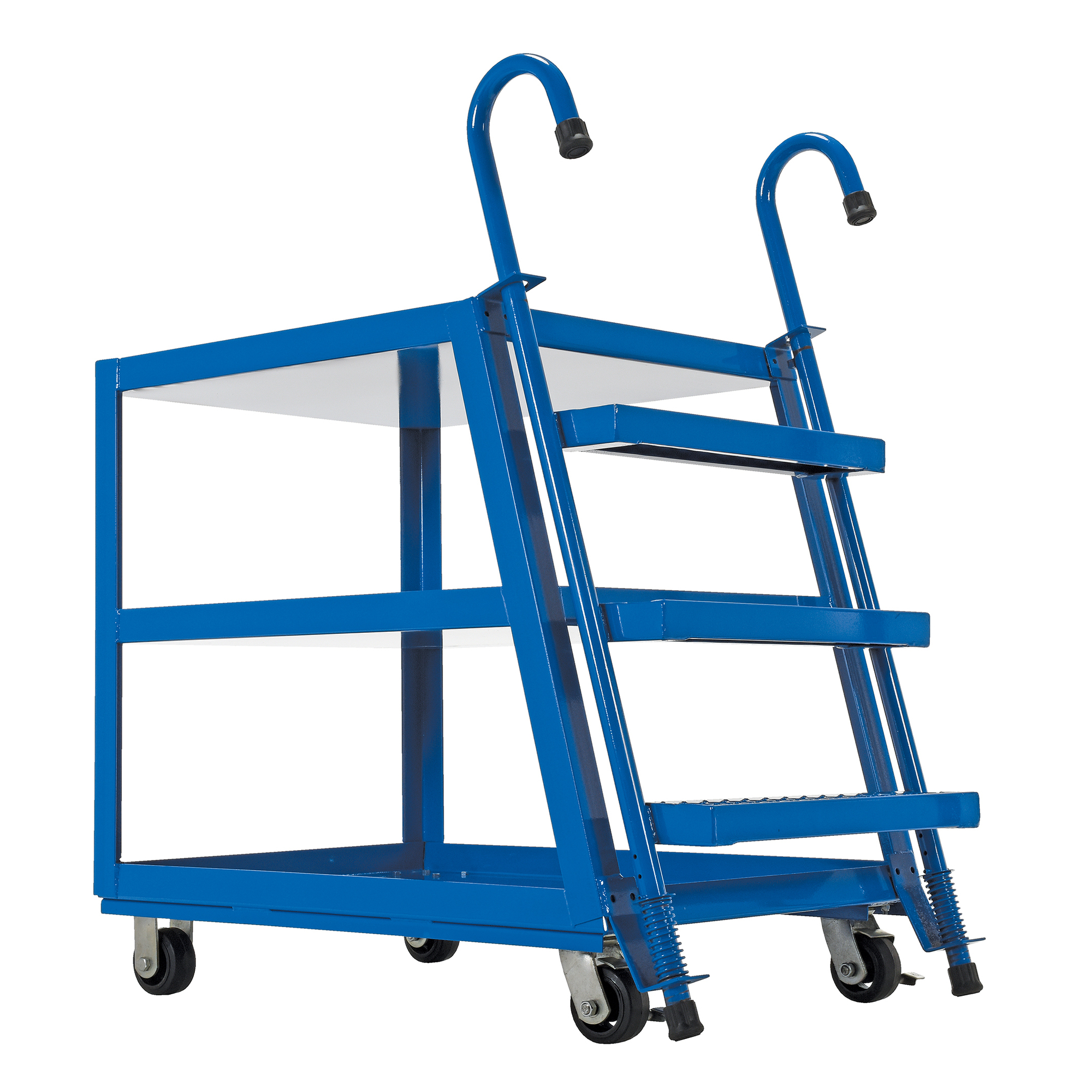 Vestil Steel Stock Picker 3 Shelf with Rubber On Steel Casters 39-3/4 In. x 21-7/8 In. x 52-1/8 In. 1,000 Lb. Capacity Blue